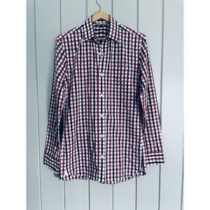 Men's Bonobos Wrinkle-Free Slim Fit Shirt 15/34 Blue Red Plaid Button Front